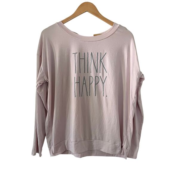 Rae Dunn Think Happy Pink Sweatshirt Crewneck Women's Size Medium - Picture 1 of 3